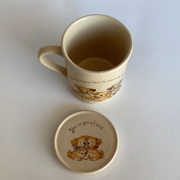 Vintage Hallmark Mug Mates You've Got a Friend Cottagecore Cute Puppy Mug w/ Lid - Picture 5 of 11
